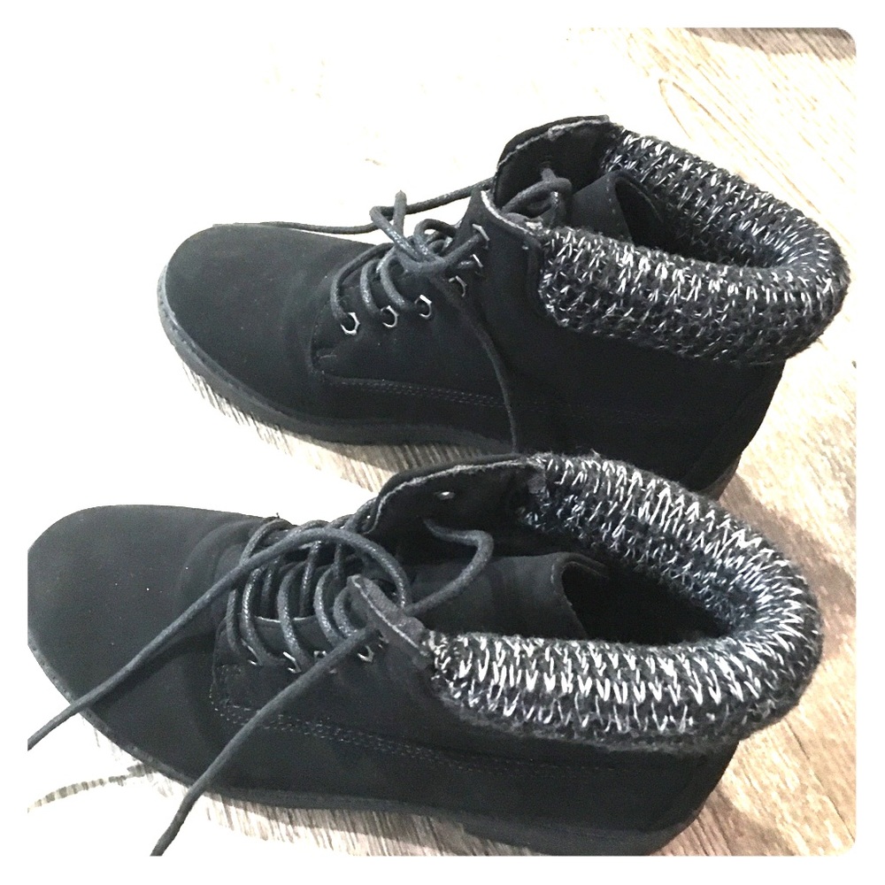 Black casual combat boots